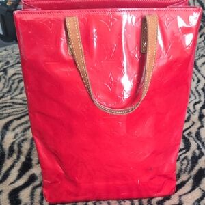 Authentic -Reposh From @thebagiculture Louis Vuitton Cherry Red Tote Tan Handles